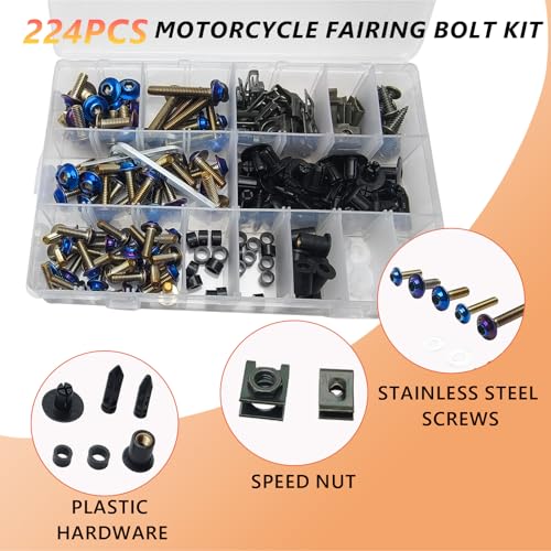 224Pcs Motorcycle Fairing Bolt Kit Stainless Steel (Titanium Blue) - color: Titanium Blue