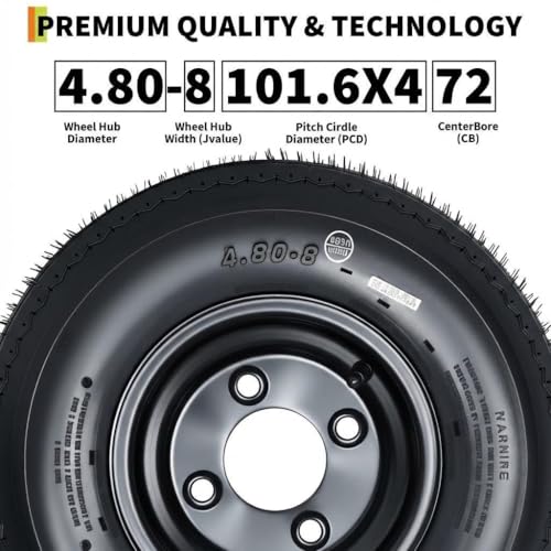 2-Pack 4.80-8 Trailer Tires with Rim, 6-Ply, 760 LBS Load, 4 Lug on 4 in Bolt Pattern, 8x3.75 in Steel Wheel, Heavy-Duty All-Weather Tires for Utility, Boat Trailers - size: 4.80-8
