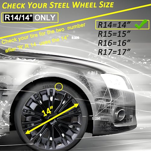 14 inch Hubcaps ABS Replacement for Steel Wheel(Non-Alloy) Snap-on Set of 4 - color: BK-Black, size: 14-inch