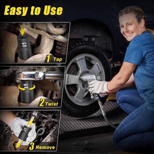 Topec 15mm Lug Nut Remover, Wheel Lock Removal Kit for Stripped Bolt & Rounded Nut, 1/2" Drive - style: 15MM