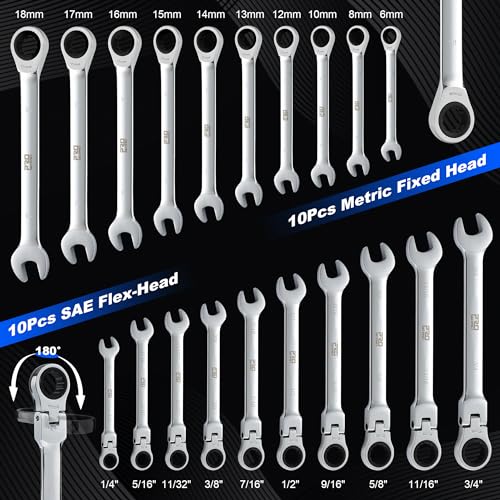 Prostormer 20-Piece Ratcheting Combination Wrench Set - style: 20-Piece Metric & SAE