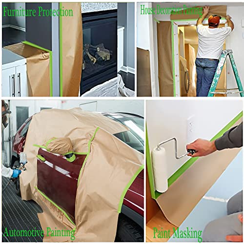 Tape and Drape, Paint Masking Paper, Pre-Taped Masking Paper for Painting, 2 Pack Car Protection Covering Paper, Paint Tape, for Car and Furniture, Floor.(Unfold 20 inch wide and 90 feet long)
