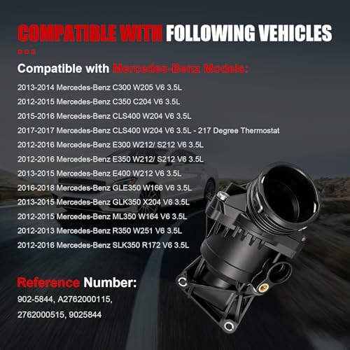 Engine Coolant Thermostat Housing Assembly with Gasket Compatible with Mercedes-Benz C300 C350 CLS400 GLE350 GLK350 ML350 R350 SLK350 3.5L,Replaces#902-5844 A2762000115 2762000515 - size: 902-5844