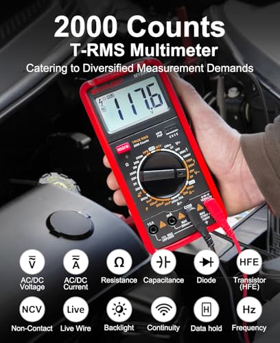 MY8906B Multimeter Tester TRMS Digital Multimeter 750V-1000V Measures DC/AC Voltage DC/AC Current Resistance Continuity Diodes Frequency Transistor HEF NCV Live Wire Detection