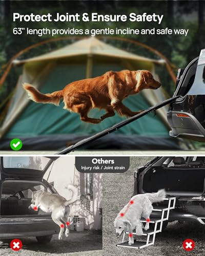 PetThem Dog Ramp for Cars, 63" L × 17" W, Lightweight Foldable - size: 63" L x 17.2" W with Dog Pattern Upgraded