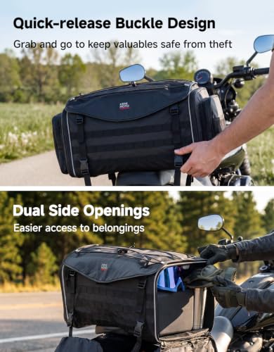 KEMIMOTO Motorcycle Travel Luggage Bags, Expandable Large Capacity Motorcycle Tail Bag, Waterproof Rear Rack Trunk, Motor Pannier Bag with Rain Cover and Straps 50L - size: 50L