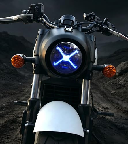5-3/4" 5.75 Inch Round Motorcycle Headlight Smoke X-Style BLUE DRL - color: X-STYLE BLUE HALO