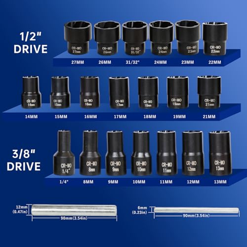 22pcs Bolt Nut Extractor Set Impact Lug Nut Removal Extractor Tool - size: Standard