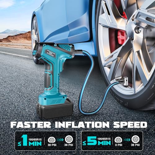 LIVOWALNY Tire Inflator Portable Air Compressor Compatible with Makita 18V Battery, 150PSI Air Pump, Cordless Tire Pump Digital Pressure Gauge, Tire Inflator for Car, Bike, Motorcycle (Tool Only) - size: 150PSI Compatible With Makita 18V Battery