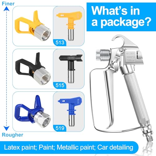 Threlaco 3 Sets 3600PSI Airless Paint Spray Gun with 513/515/519 Tips