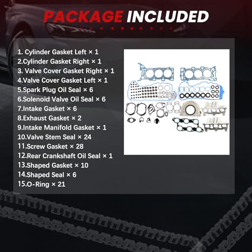 Full Gasket Set 3.6L Fit for 2009-2016 Enclave Traverse Acadia for 2009-2010 Outlook Car Engine Part Replace HS26376PT-5 12637710 with Oil Seal