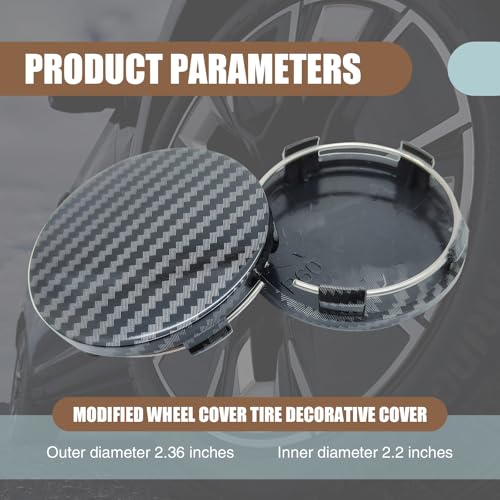 4 PCS Car Wheel Center Hub Cover, 60MM/2.36In OD 56MM/2.2In ID Wheel Center Caps, ABS Rust-Proof Durable Snap-in Vehicle Rim Hub Caps Accessories (Carbon Fiber Black) - color: Carbon Fiber Black