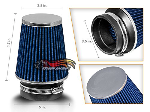 Rtunes Racing 3.5-Inch 89mm Narrow Washable Dry Cone Air Filter, Blue - size: Narrow 3.5"