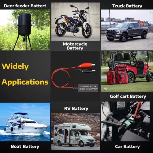 SUNAPEX 5V-60V Digital Battery Voltage Tester with LCD & Alligator Clips