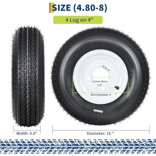 GarveeTech 4.80-8 Trailer Tire and Wheel Assembly, 4 Lug, Set of 2 - size: 4.80-8, style: 4 Lug