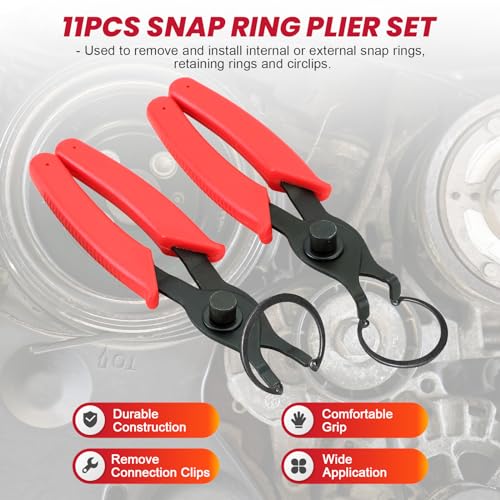 DASBET Snap Ring Plier Set 11PCS Straight & Bent Retaining Ring Pliers - color: Red