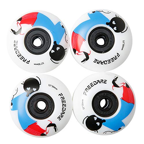 FREEDARE Skateboard Wheels 52mm and Bearings, Spacers Installed 92A for Street Tricks(Pack of 4) - color: blue/white