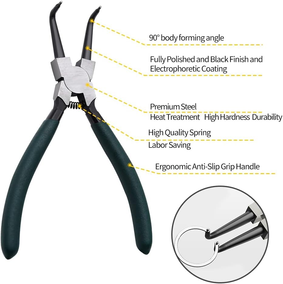4pcs 7" Snap Ring Pliers with Storage Pouch, 5/64in Tips - color: 4pcs Regular Tip Snap Ring Pliers+bag