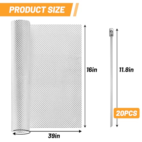 UNIFAMILY 16" x 39"Aluminum Exhaust Heat Shield Automotive, Embossed Exhaust Heat Wrap with 20 Pcs Cable Metal Zip Ties, Exhaust Wrap Heat Barrier Shield, Car Exhaust Sheet for Exhaust Pipes - size: 16 Inch x 39 Inch
