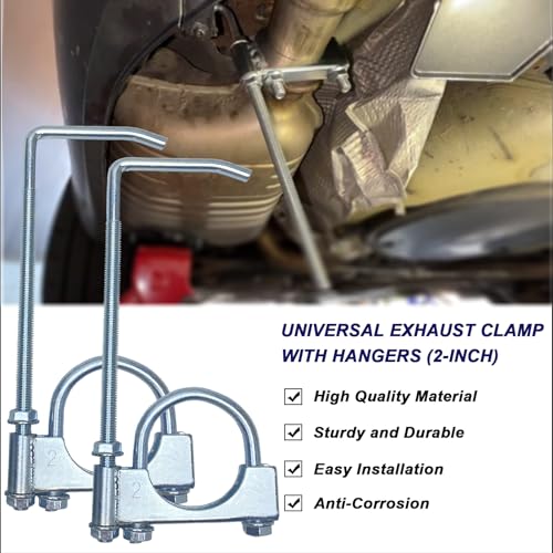 2" Universal Exhaust Clamp With Hanger, Muffler Hanger, Pack of 2 - size: 2 Inch-2 PACK
