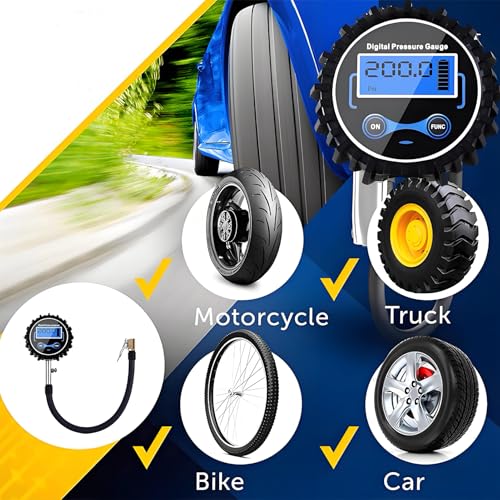 PINKJOY Digital Tire Pressure Gauge 250 PSI - Accurate Air Pressure Gauge for Tires with Easy-to-Read Numbers & 45 Angle Chuck
