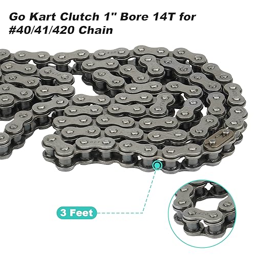 Go Kart Clutch 1" Bore 14T with 3 Feet #40/41/420 Chain, Centrifugal Clutch Fit for Minibike Mini motorcycles 2-6.5HP 212cc Engines, Up to 2300 RPM - size: 1" Bore 14T with Chain