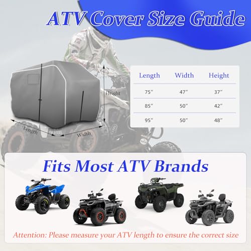 ATV Covers Waterproof Outdoor Heavy Duty, 85" L x 50" W x 42" H, Gray - color: Gray, size: 85"L x 50W" x 42"H