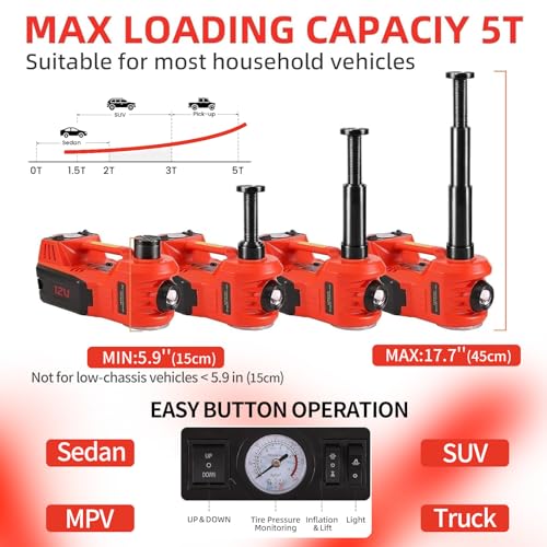ROGTZ Electric Car Jack Hydraulic Kit 5T Tire Inflator Pump Car Lift Tool - color: Red