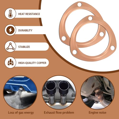 2PCS 3 Inch Exhaust Gasket, Copper Exhaust Flange for Header Gasket & Collector Gasket, Automotive Exhaust Systems & Parts, Car Accessories Exhaust Pipe Gasket Compatible with BBC/SBC (3 Inch) - size: 3 Inch