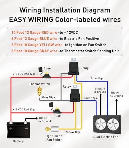 12V Dual Electric Fan Relay Kit Radiator Electric Cooling Fan Thermostat Kit Temperature Sensor Switch 185 On 175 Off, 40 AMP Tinned Copper Waterproof Relay Kit for Cars,Trucks,Boats - style: Tinned Copper Waterproof Relay Kit for Dual Fan
