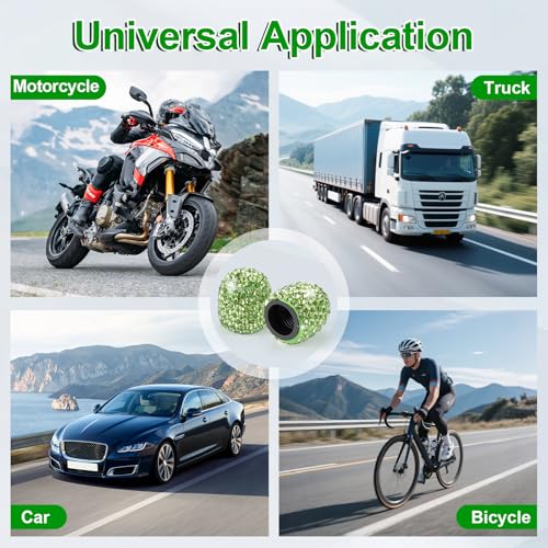 JUSTTOP 4 Pack Handmade Crystal Rhinestone Car Tire Valve Stem Caps, Universal for Cars, Trucks and Motorcycles - Green - color: Green