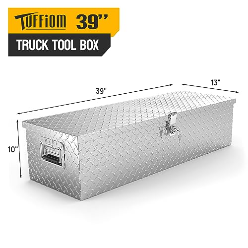 TUFFIOM 39"x13" x10" Aluminum Truck Bed Tool Box w/Side Handle & Lock Keys - color: Silver, size: 39 inch