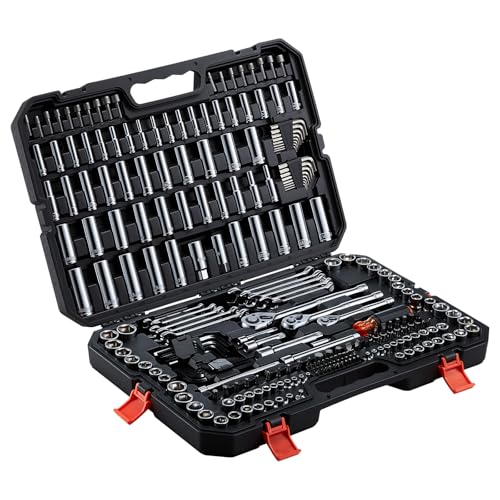 VEVOR Mechanics Tool Set, 253-Piece Mechanic Tool Kit, 1/4 in, 3/8 in, and 1/2 in Drive, SAE and Metric Socket Set, Wrenches, Screwdriver Bits, Accessories, and Storage Case, for Automotive Repair - size: 247-PCS