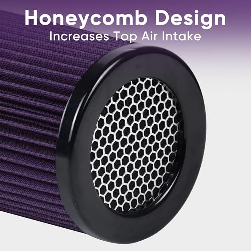 6" 152mm Inlet Cold Air Intake Filter High Flow Honeycomb Top Replacement Clamp-On Air Filter High Performance Washable Cone Filter 170mm Tall Purple - color: Purple