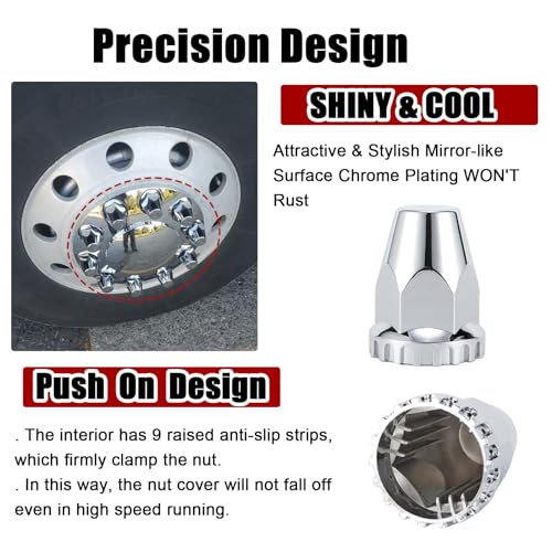 33mm x 2 7/8" Lug Nut Covers Push-On Standard, ABS Chrome Plastic Lug Nut Cover for Semi Trucks Trailers, 20 Pack - color: 2 7/8" Chromed, size: 20
