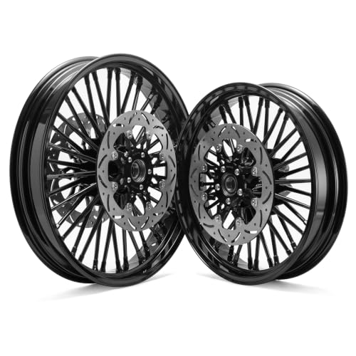 TOFR 21x3.5 18x3.5 Black Wheels w/ 11.5 Rotors For Harley Touring 2000-2007 - color: Black Wheels + Floating Rotors, size: Front:21x3.5 Rear:18x3.5