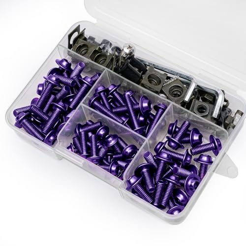 177Pcs Motorcycle Fairing Bolt Kit Purple, M5 M6 Stainless Steel 304 - color: Purple