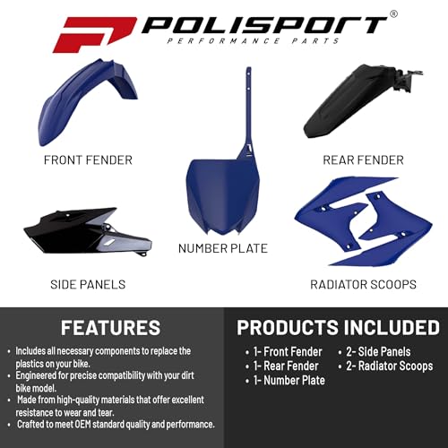 Polisport Motocross (MX) Replica Plastic Kit for Yamaha YZ 250F (2019-23) – OEM Quality, Durable, Flexible & Perfect Fit – Blue/Black - color: Blue/Black
