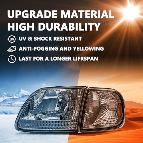 Aosky Halogen Headlights Assembly for 1997-03 Ford F150 Expedition - color: Smoke / Amber, style: w/o Bulbs