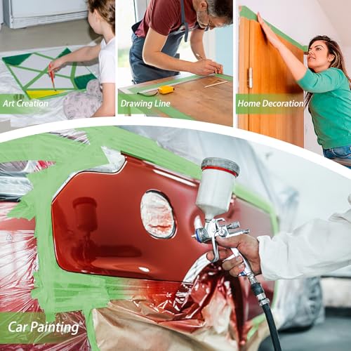 Green Painters Tape 0.94 inch x 60 Yard 6 Rolls Automotive Masking Tape Heat Resistant No Residue Multi-Purpose Painter Tape for Auto Refinish Painting Car Detailing, Walls, DIY Crafts Arts - size: 0.94in-6Rolls