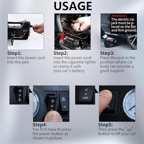 ROGTZ Electric Car Jack Hydraulic Kit 5T Impact Wrench Tire Inflator Pump - color: Black+Wrench