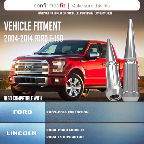 Wheel Accessories Parts 24 Pcs M14x2 14x2 Thread Spike Spline 4.40" Long Lug Nuts Chrome Truck Spline Hex Fits Ford Expedition F-150 | Lincoln Navigator - color: Chrome, size: M14 x 2.0, style: 2004-14 F-150