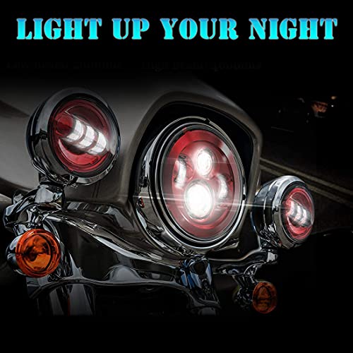 SKTYANTS 7" 7 Inch LED Red Motorcycle Headlight Red 4.5 Inch Round Passing Fog Lights Compatible with Tourng Street Electra Glide Road king Classic - color: 7+4.5inchs
