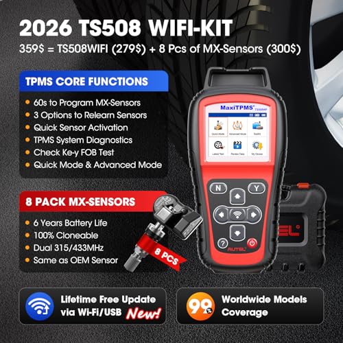 Autel TPMS Programming Tool TS508WF + 8PCS Universal Metal Valve MX-Sensors