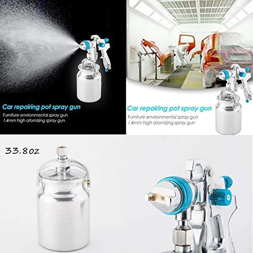 Professional HVLP Siphon Feed Spray Gun-1000cc Non-drip Paint Cup with Nozzle Tip Size 1.7mm
