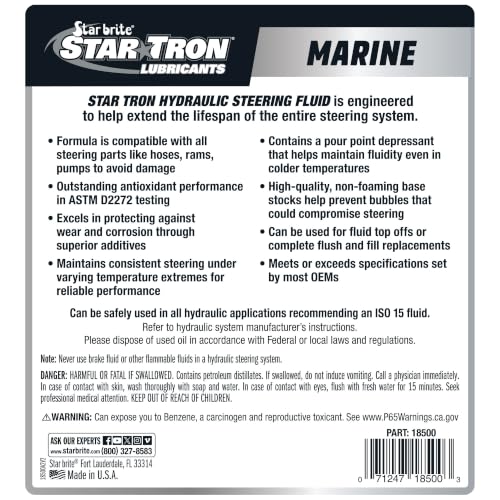 STAR BRITE Hydraulic Steering Fluid, Synthetic Blend, ISO 15, Marine-Grade - size: 1 US gal