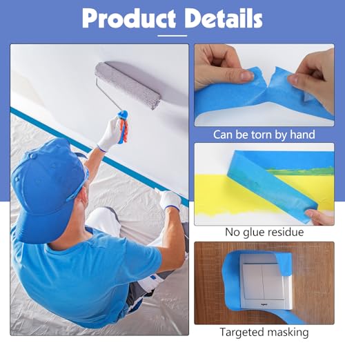 10Rolls Blue Painters Tape 1.5In×55Yd Wide Blue Masking Tape for Painting - size: 10rolls/1.5in(S)