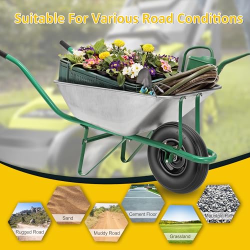13 Inch No Flat Wheelbarrow Tire, 4.00-6 Flat Free Solid Replacement Wheel with 5/8" & 3/4" Bearings, 1.75"-6" Adjustable Hub for Wheelbarrow, Gorilla Cart, Garden Cart | 2-Pack