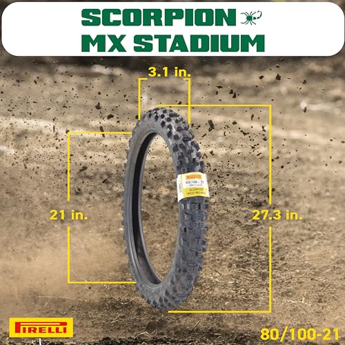 PIRELLI MID-Hard Stadium Tire with Keychain – Superior Off-Road Performance and Durability for Hard Terrain Riding - size: 80/100-21 M/C 51M MST, 110/90-19 NHS 62M