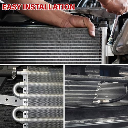 10 Pass Aluminium Transmission Oil Cooler, Remote 5/16" Engine Oil Cooler Radiator, with Hose Mounting Kit (Silver) - color: Silver